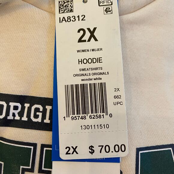 Adidas Womens Originals Wonder White Class of 72 Hoodie Sweatshirt PLUS 1X NWT - Picture 8 of 11